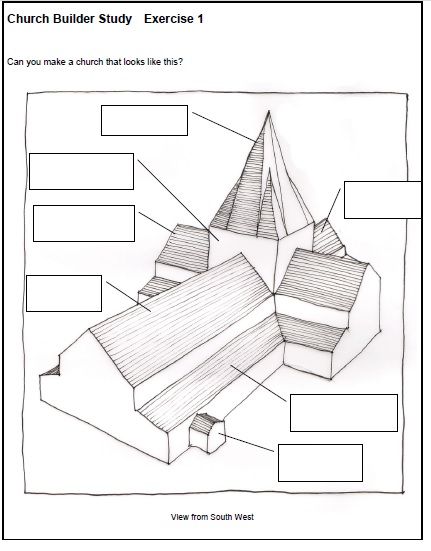 Church Builder study worksheet. It shows an exercise to build a church in a particular style.