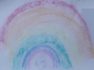 Rainbow on paper made with coloured chalk
