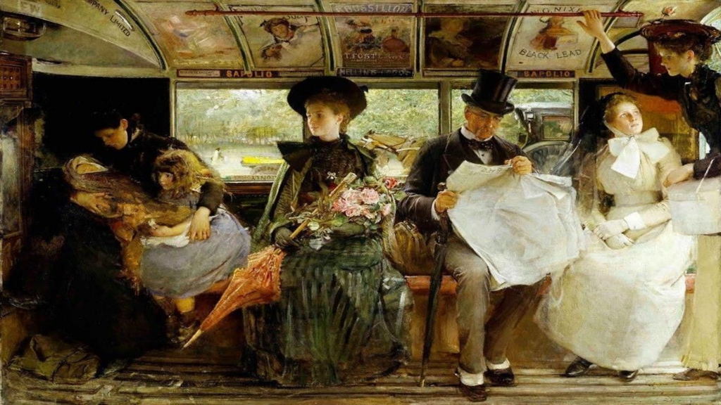 Oil painting - 'The Bayswater Omnibus' by George William Joy, 1895.