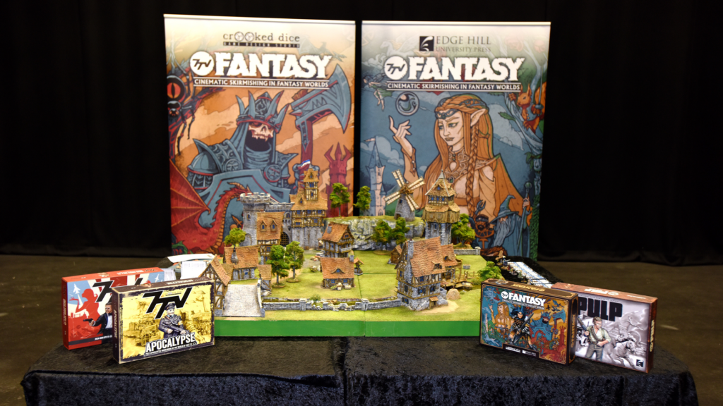 A table displaying the Crooked Dice Fantasy skirmish game, designed by Edge Hill students.