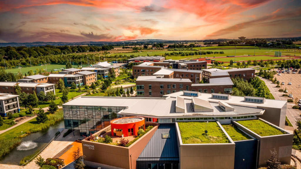 Edge Hill University campus at sun set