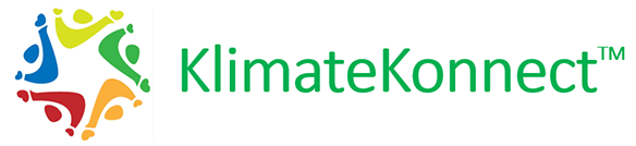 Klimate Konnect Logo, green text and multi coloured abstract
