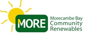 Morecambe Bay Community Renewables Logo, green text with a yellow sun.