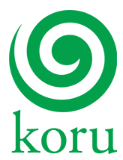koru logo logo. green text below a green swirl