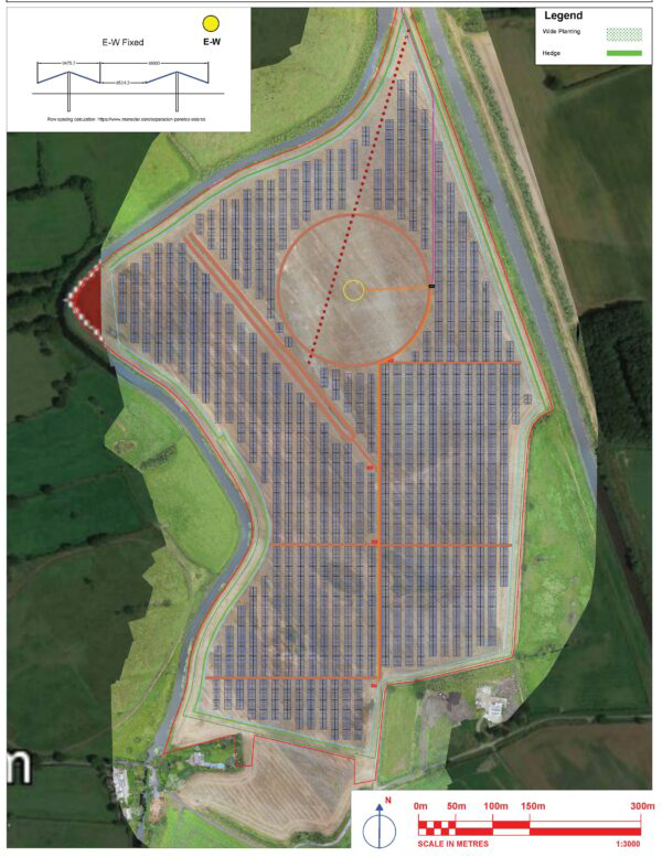 Possible layout of 4.2 mW wind turbine and 27 mW solar array at Asland Walks Energy Park