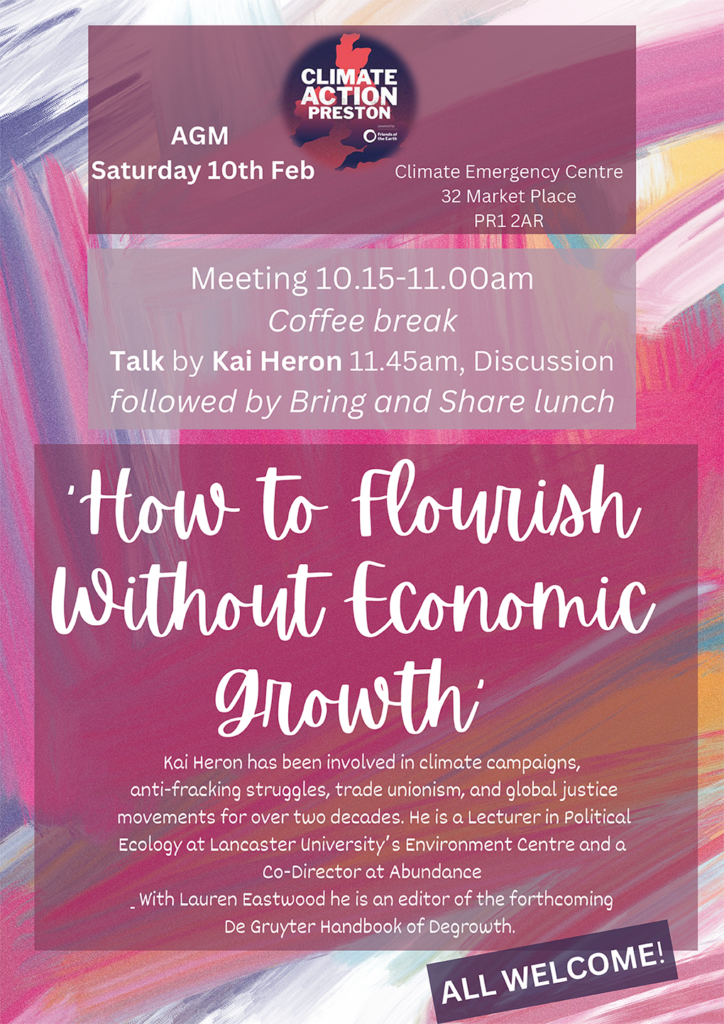 Climate Action Preston How to Flourish Without Economic Growth flyer image