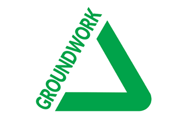 Green 'V' and green text 'groundwork' on a white background