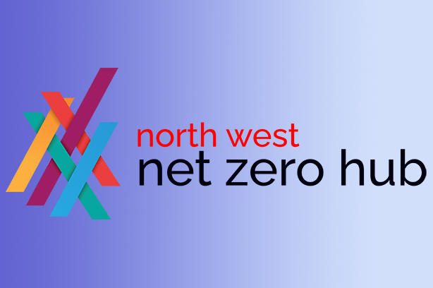 North West Net Zero Hib - logo, with blue background to match the event