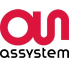 Assystem logo, black and red text on a white background