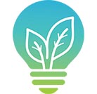 Chamber Low Carbon logo, blue and green bulb containing 2 leaves