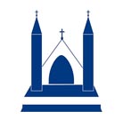 Christ Church Eco logo, stylised blue church on a white background
