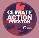Climate Action Preston logo, red circle containing an image of the UK