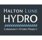 Halton Lune Hydro logo, white and blue text on a dark green background with waves