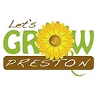 Lets Grow Preston logo, sunflower illustration infront of text