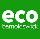Eco Barn logo, white text on a green background