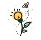 Green Living Chorley logo, bee buzzing around a yellow flower