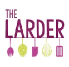 The Larder logo, purple text above hanging kitchen utencils