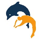 Lancashire Marine Conservation Society (CMS) logo, orange swimmer and a dark blue dolphin