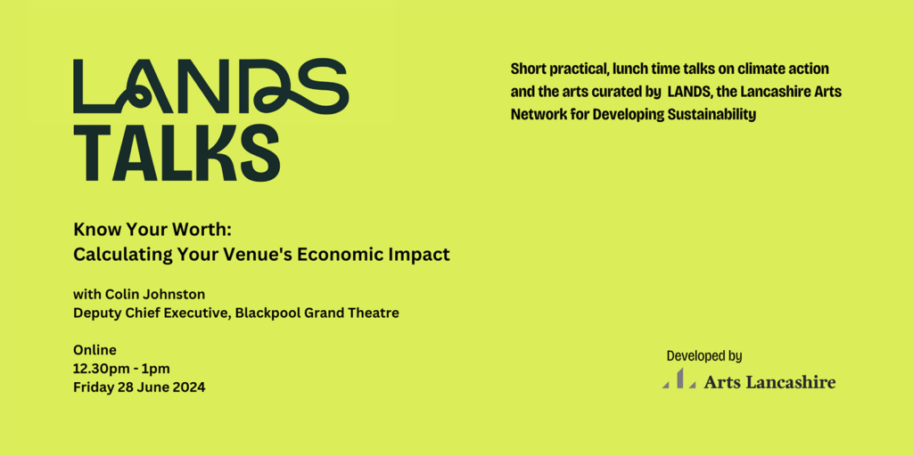 LAND Talks flyer, acid green background and black text