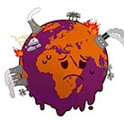 Preston Climate Emergency Centre logo, our world in trouble showing pollution