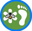 Readstone Environment Group logo, bee, flower and a foot with a green background inside a blue circle