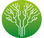 Scientists for Global Responsibility logo, electronic board in the shape of a tree against a green background