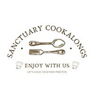 Sanctuary Cookalongs logo, spoon and fork under text and 2 chefs hats