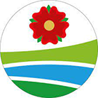 South Ribble Council logo, 3 bands green and blue with a red lancashire rose above