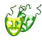 https://www.freepik.com/, two green masks representing the theatre