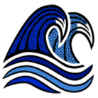 Double wave illustration in blue, black and white