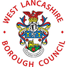 West Lancashire Borough Council logo, red text on a white background with council crest