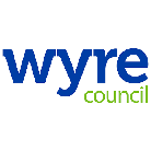 Wyre Council logo, blue and green text