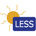 LESS UK logo, yellow sun and 'less' written in white text within a blue rectangle