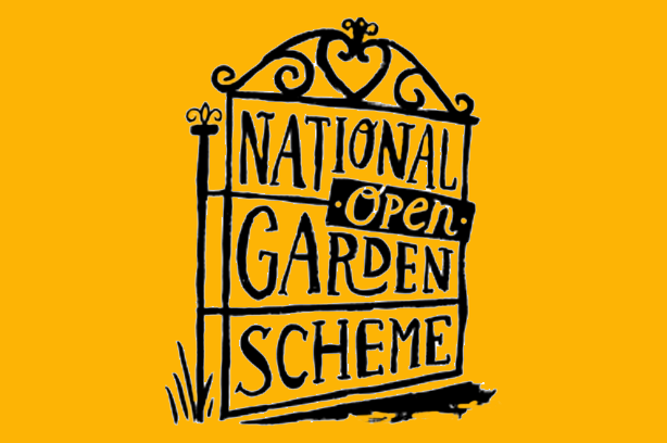 National Garden Scheme logo, black text on a yellow background
