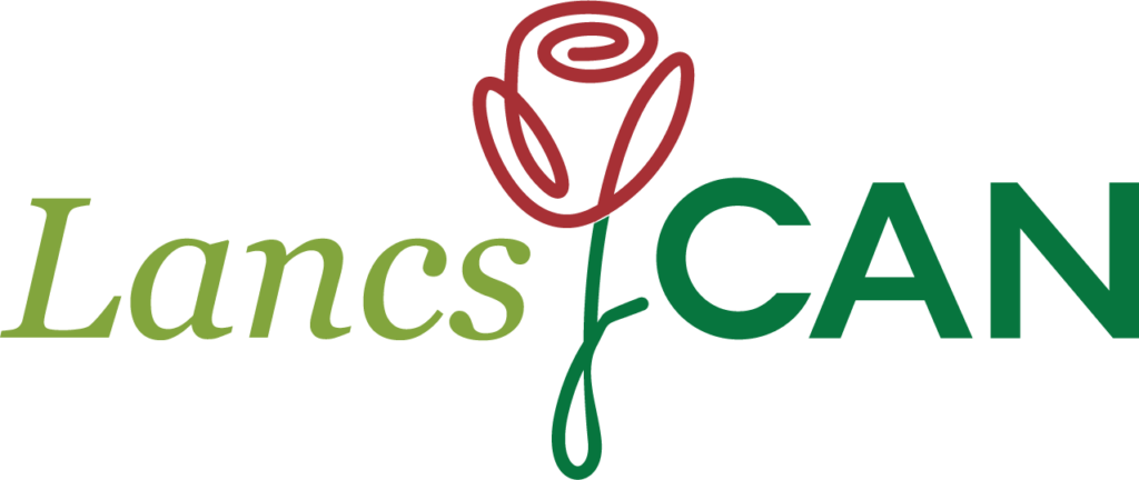 LancsCAN green log with a red rose in the centre