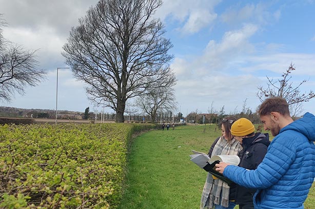 MSc Conservation Management student undertaken a hedgerow site condition assessment on EHU south campus (Credit: Sven Batke).