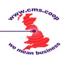 CMS logo, purple text and a white background with UK in red