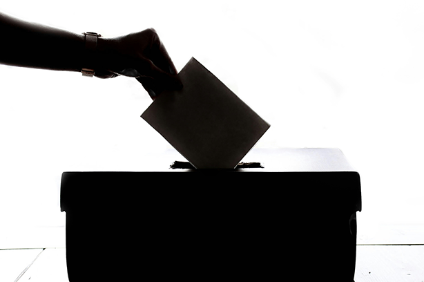 Photo by Element5 Digital on Unsplash, silhouette of an arm posting into a ballot box