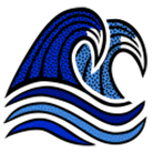 Double wave illustration in blue, black and white