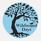 Wildwood Days logo, black tree on a pale blue background with black text