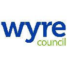 Wyre Council logo, blue and green text