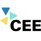 Centre for Energy Equality logo, black text with 3 triangles in blue, aqua and yellow