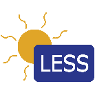 LESS UK logo, yellow sun and 'less' written in white text within a blue rectangle
