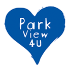 Park View 4U logo, blue heart with white text