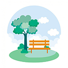 Illustration of a tree and a bench in a park