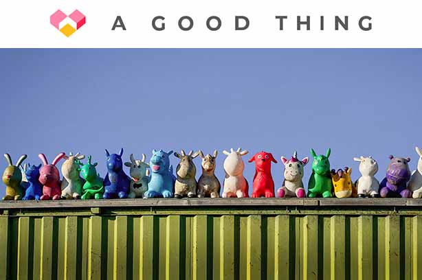 Main photo by Ben Wicks on Unsplash, glorious misfits, unwanted inflatable animal toys saved from landfill and A Good Thing logo above