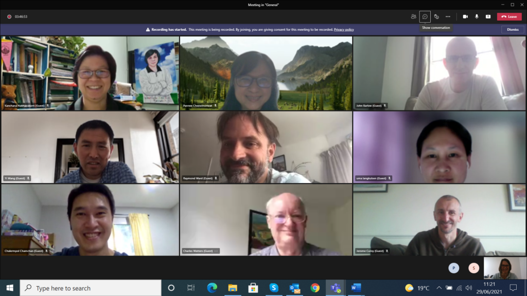 A screenshot of a Microsoft Teams meeting with nine participants, hosted by Dr. Pannee Cheewinsiriwat at Chulalongkorn University 