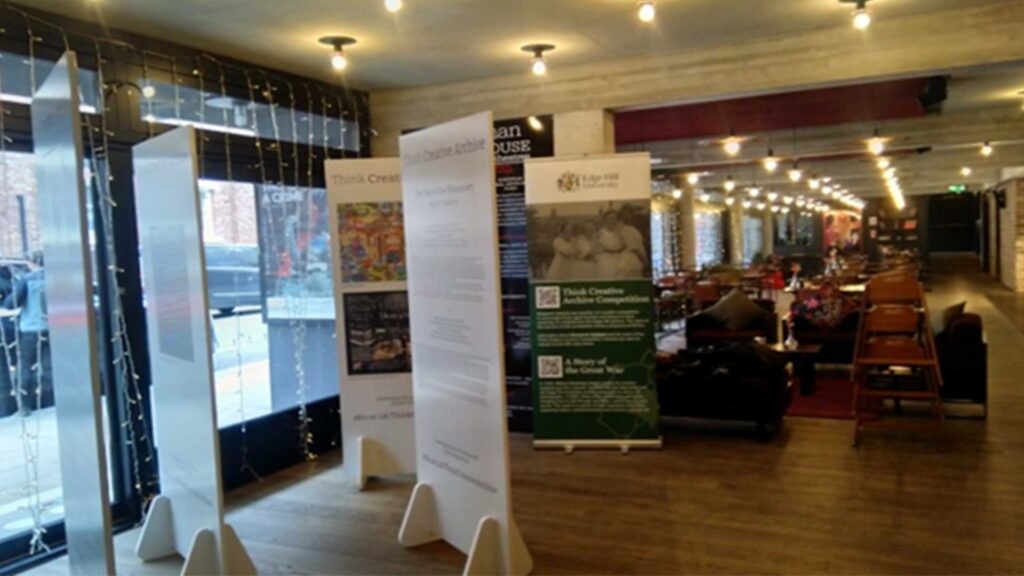 Think Creative Archive pop up banners at a the everyman exhibition