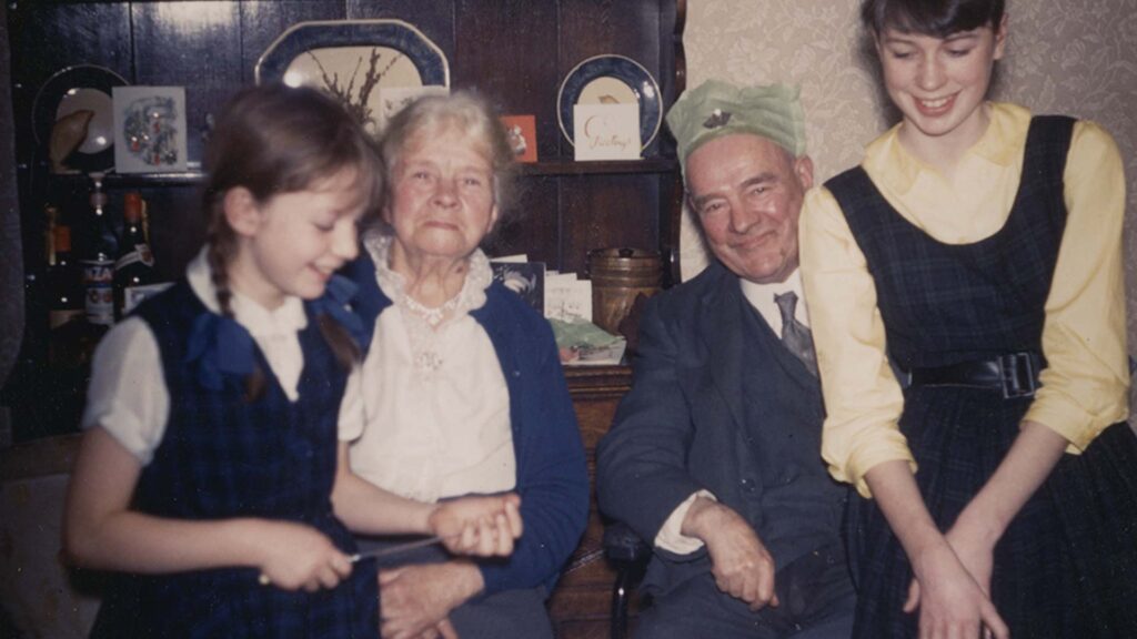 Jessie Reid Crosbie with her brother and great nieces, Christmas 1957.