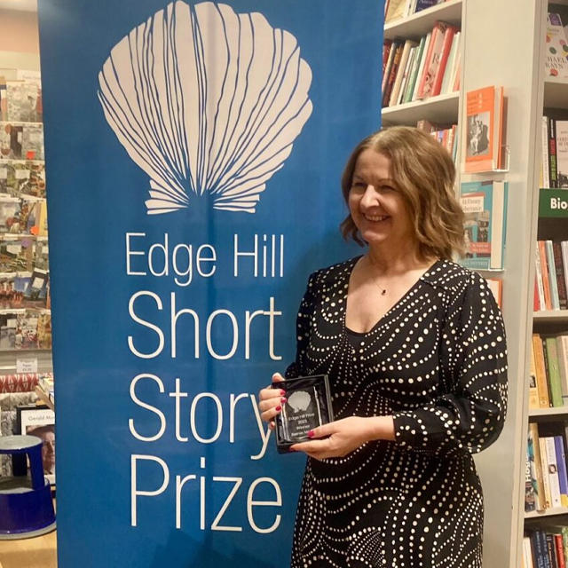 Bernie McGill accepting the Edge Hill Short Story Prize award